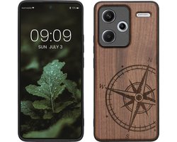 kwmobile telefoonhoesje geschikt voorXiaomi Redmi Note 13 Pro+ 5G / Redmi Note 13 Pro Plus 5G - Hoesje met bumper - hout - In donkerbruin Vintage Kompas design