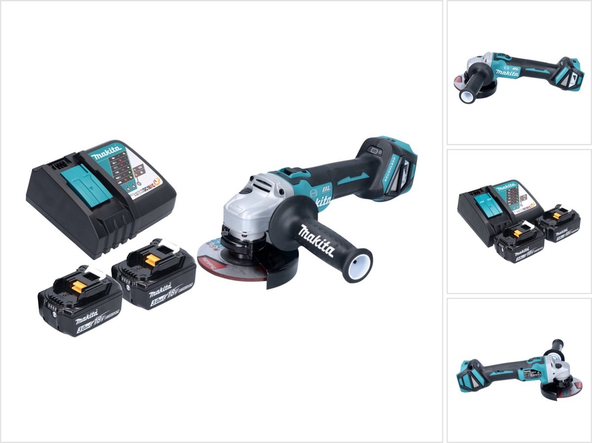 Makita DGA 513 RF accu haakse slijper 18 V 125 mm borstelloos + 2x accu 3.0 Ah + lader