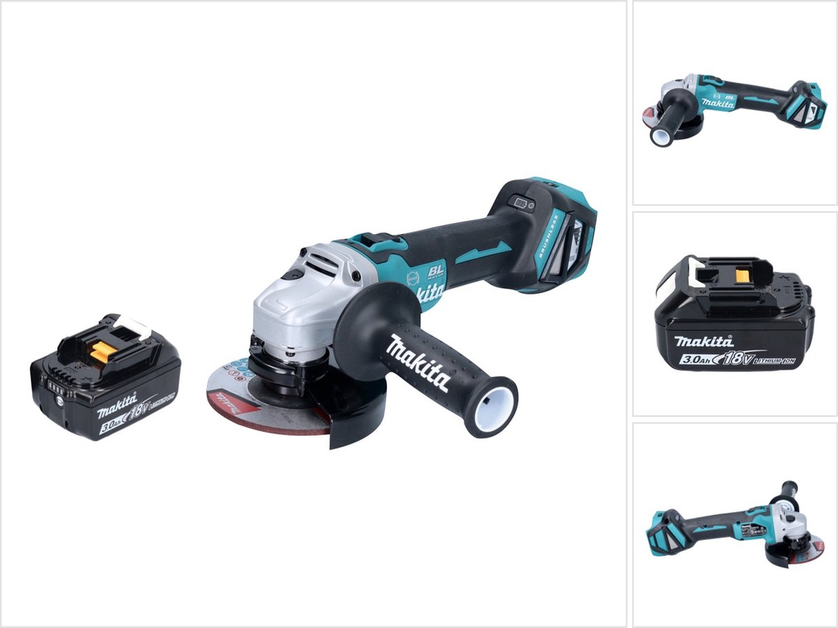 Makita DGA 513 F1 accu haakse slijper 18 V 125 mm borstelloos + 1x oplaadbare accu 3.0 Ah - zonder lader