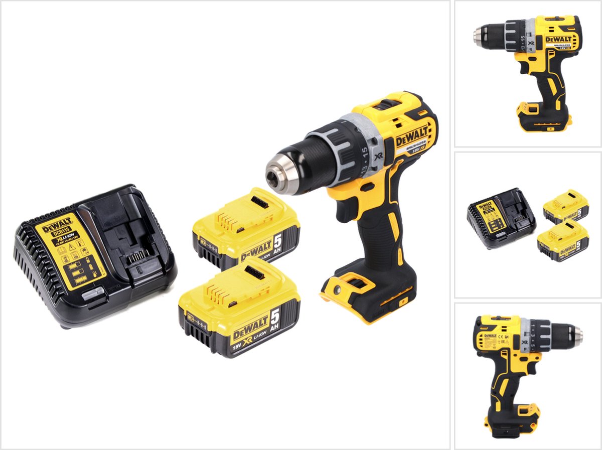 DeWalt DCD 791 P2 accuschroefboormachine 18 V 70 Nm borstelloos + 2x accu 5.0 Ah + lader