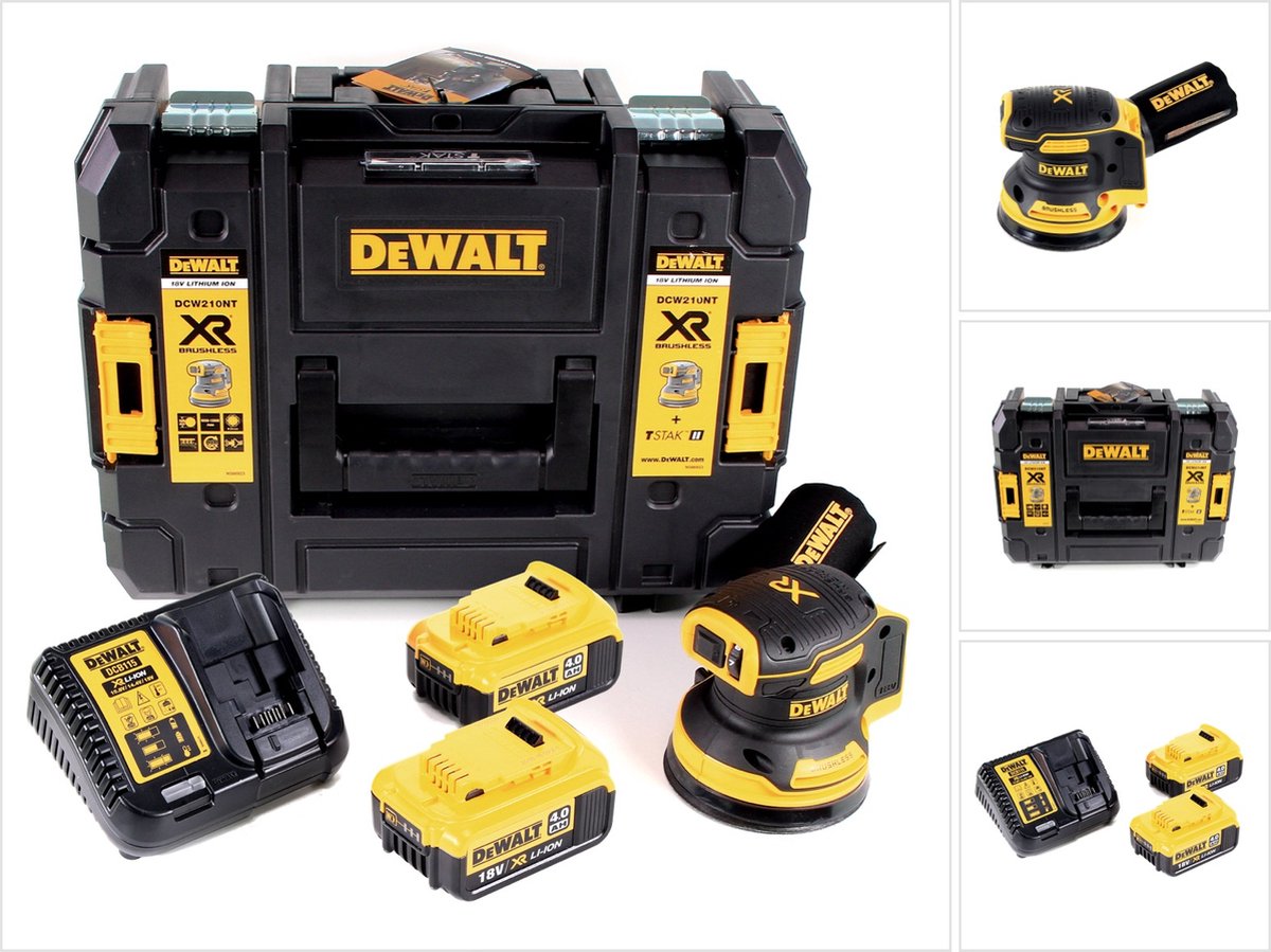 DeWalt DCW 210 M2 accu excentrische schuurmachine borstelloos 18 V 12.000 tpm 125 mm + 2x accu's 4,0 Ah + 1x snellader in TSTAK