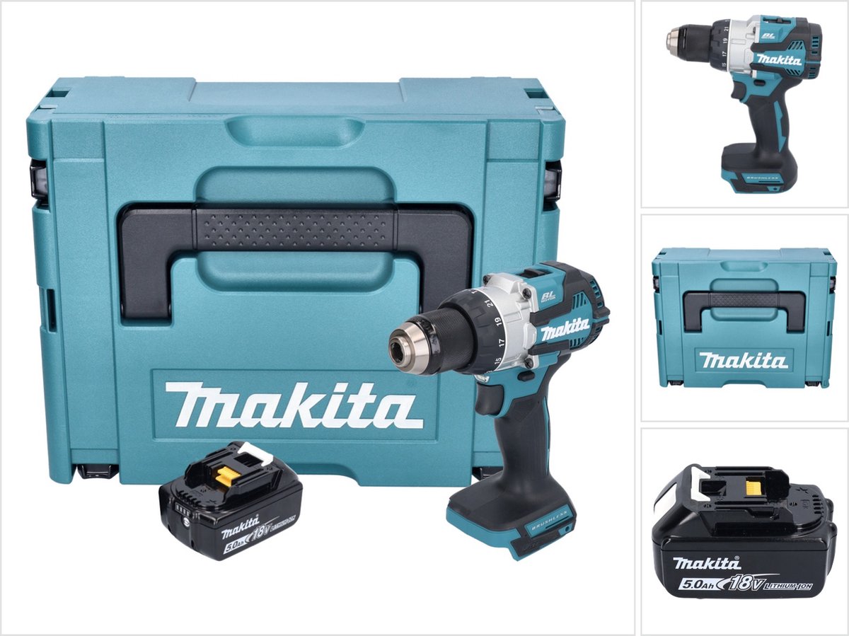 Makita DHP 489 T1J accu-klopboormachine 18 V 73 Nm borstelloos + 1x accu 5,0 Ah + Makpac - zonder oplader