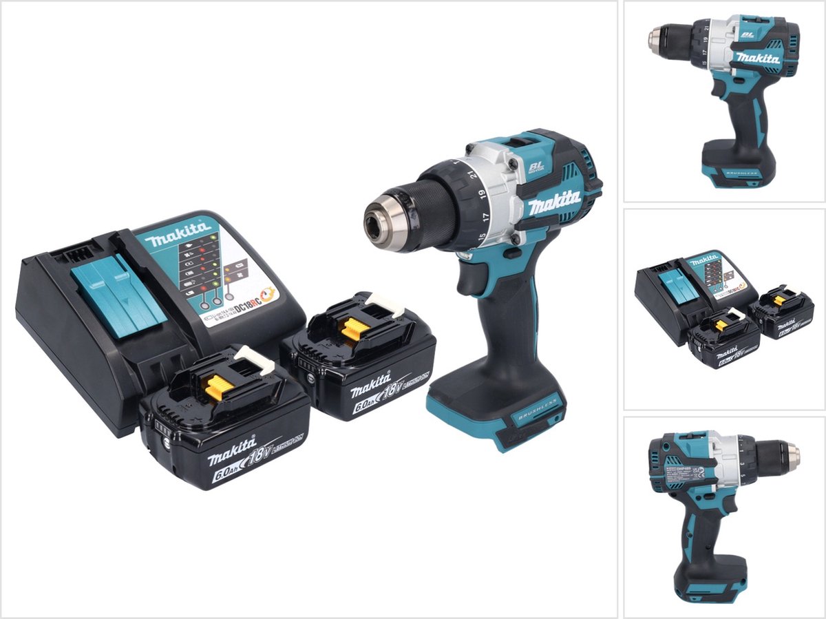 Makita DHP 489 RG accu-klopboormachine 18 V 73 Nm borstelloos + 2x accu 6,0 Ah + oplader