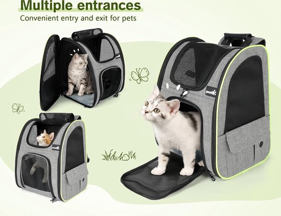 Pecute Ademende transportrugzak, klassiek design voor katten, kleine honden, met afneembare pluche matras, voor reizen in de trein, auto, restaurant, vliegtuig