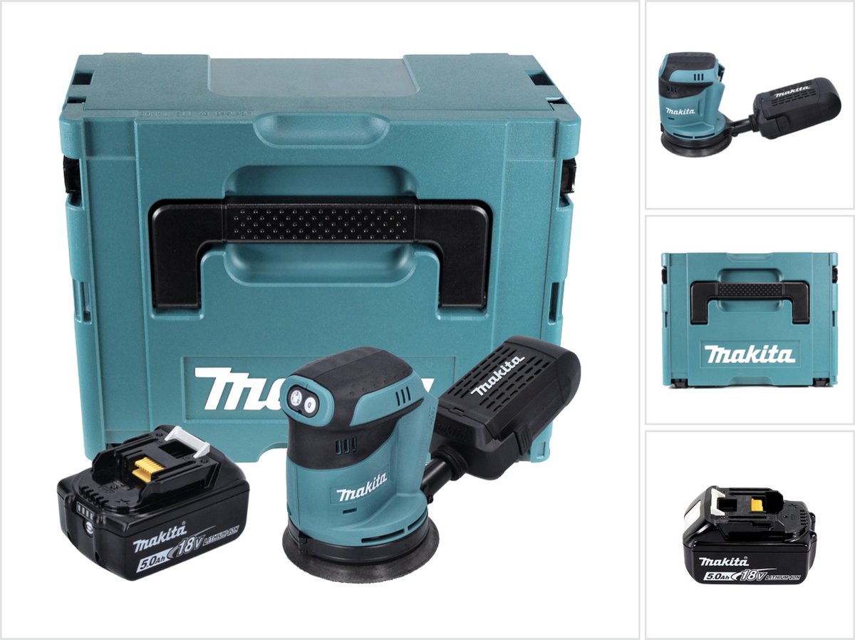 Makita DBO 180 T1J accu excentrische schuurmachine 18 V 125 mm + 1x accu 5,0 Ah + Makpac - zonder oplader