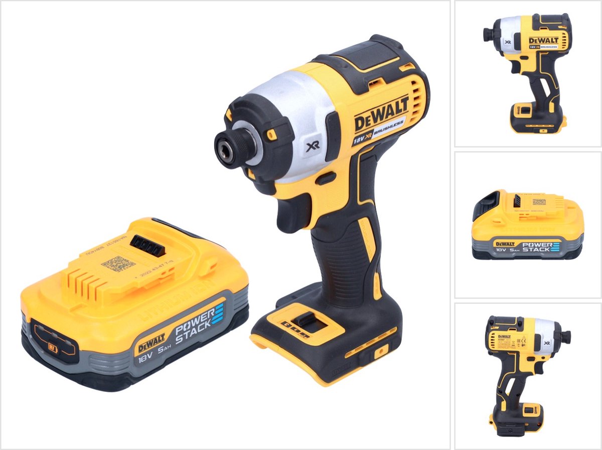 DeWalt DCF 887 N accu slagmoersleutel 18 V 205 Nm 1/4" borstelloos + 1x accu powerstack 5.0 Ah - zonder oplader
