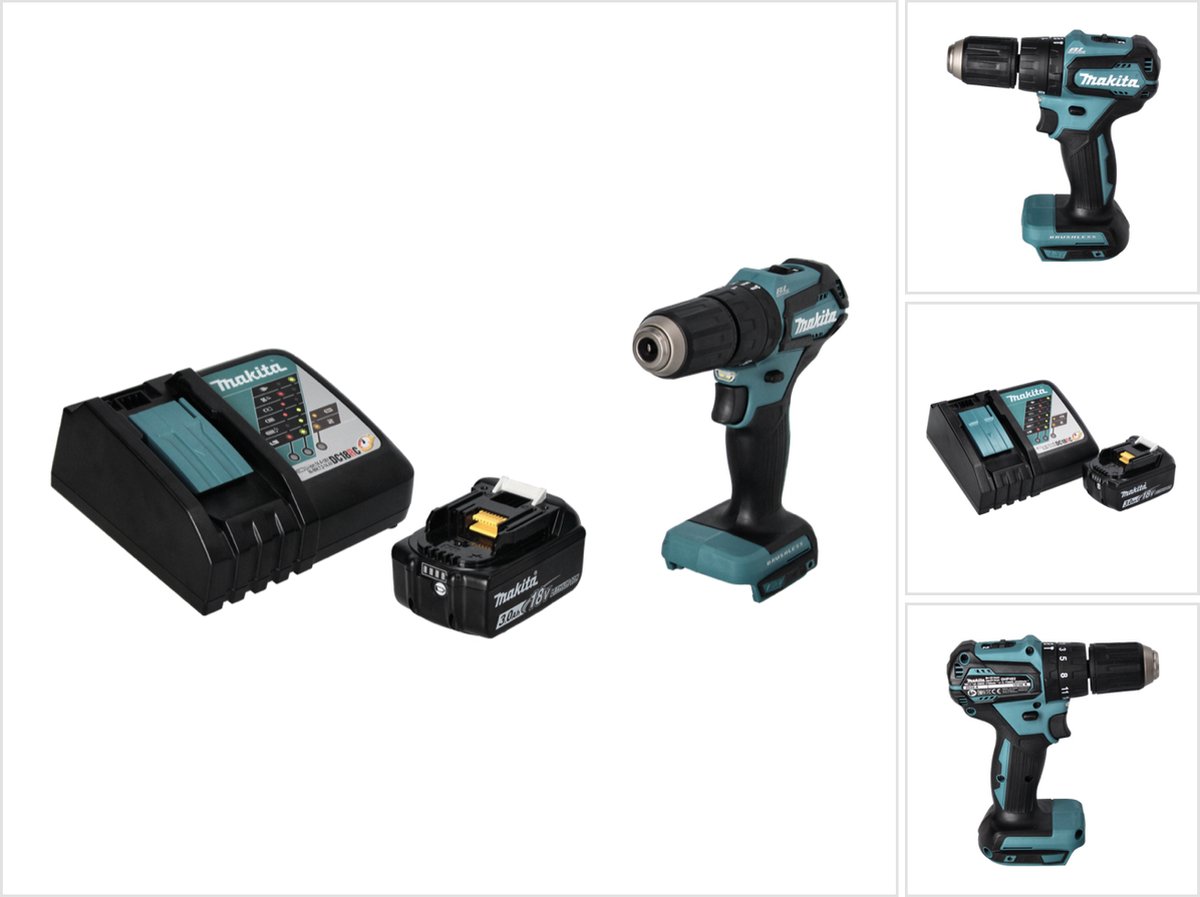 Makita DHP 483 RF1 accu-klopboormachine 18 V 40 Nm borstelloos + 1x accu 3,0 Ah + oplader
