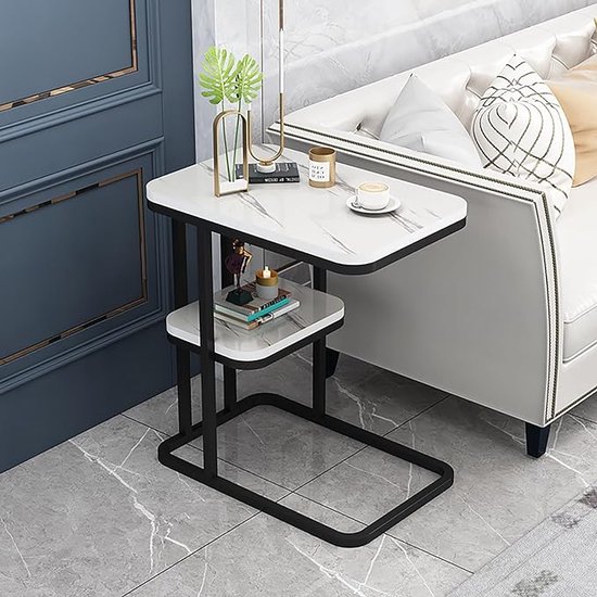 VASAGLE consoletafel, smalle salontafel met 2 planken, 20 x 80 x 80 cm, haltafel, 2 niveaus, voor hal, woonkamer, slaapkamer, vintage bruin- inktzwart LNT130K01