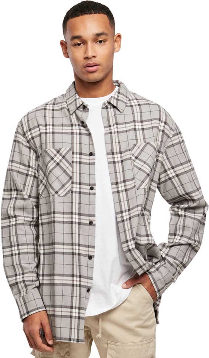 Urban Classics Long Oversized Check Overhemd M Grijs