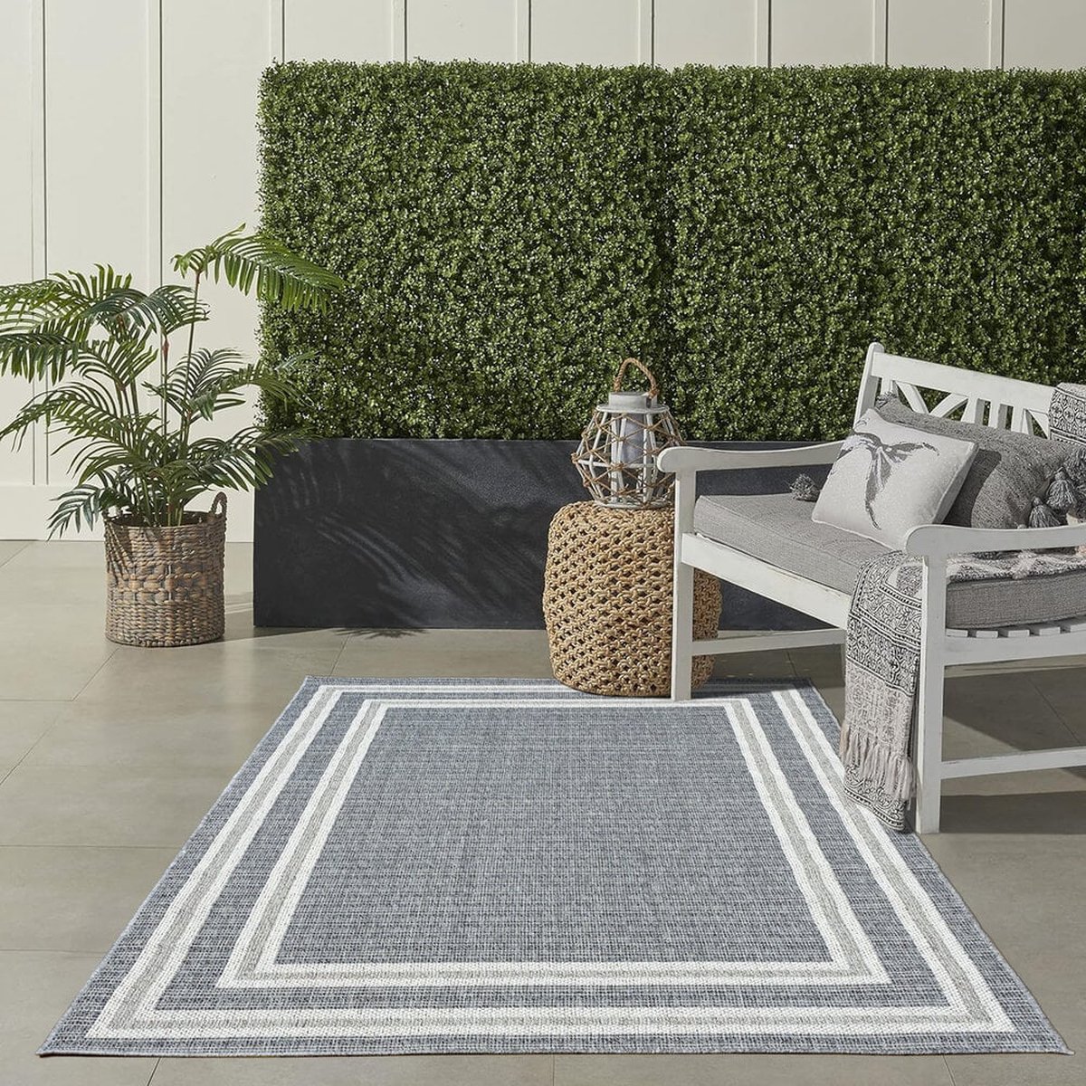 Flycarpets Belize Vloerkleed / Buitenkleed - Binnen & Buiten - Grijs - Laagpolig - Kader Motief - 160x230 cm