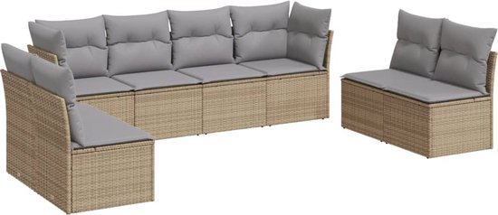 vidaXL - 8-delige - Loungeset - met - kussens - poly - rattan - beige