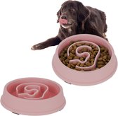 Relaxdays 2x anti-schrokbak voor honden - 650 ml - tegen schrokken - eetbak - roze