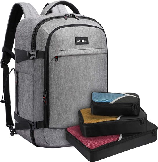 Inateck 38,5 - 46,2 l reisrugzak uitbreidbare heren dames handbagage vliegtuig rugzak, 15,6 inch laptop rugzak spatwaterdichte draagtas cabinerugzak voor weekends, grijs, 46L