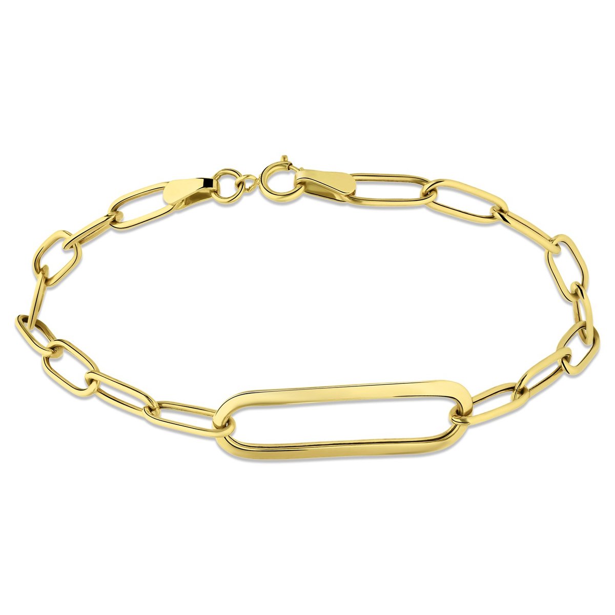 Lucardi Dames 14 Karaat geelgouden armband Paperclip - Armband - 14 Karaat Goud - Geelgoud - 19 cm