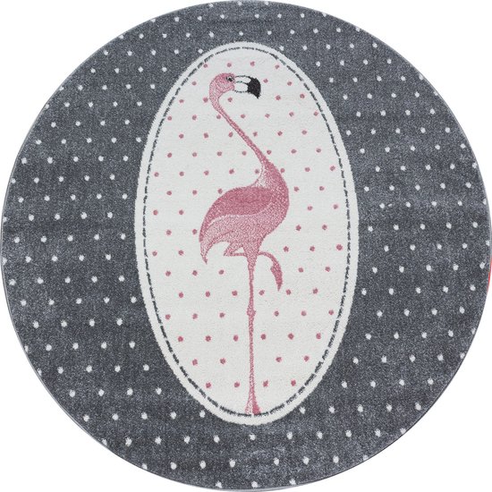 Flycarpets Flycarpets - Kids Kinderkamer Flamingo Roze Vloerkleed Rond - 120x120 cm