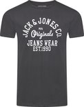 Donkergrijs T-shirt met ronde hals en een witte sierlijke opdruk "Jack & Jones Originals Jeans Wear Est.1990"