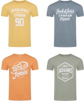 Jack & Jones Heren T-Shirt JJLINO 4 Pack regular fit Veelkleurig S Ronde Hals Volwassenen Opdruk Print Shirts
