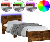 vidaXL - Bedframe - met - hoofdbord - en - LED - gerookt - eikenkleurig - 90x200 - cm