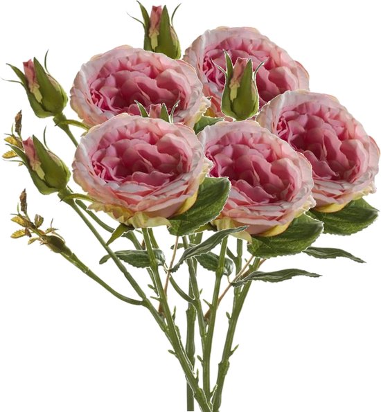Emerald Kunstbloem roos Anne - 5x - roze - 37 cm - decoratie bloemen