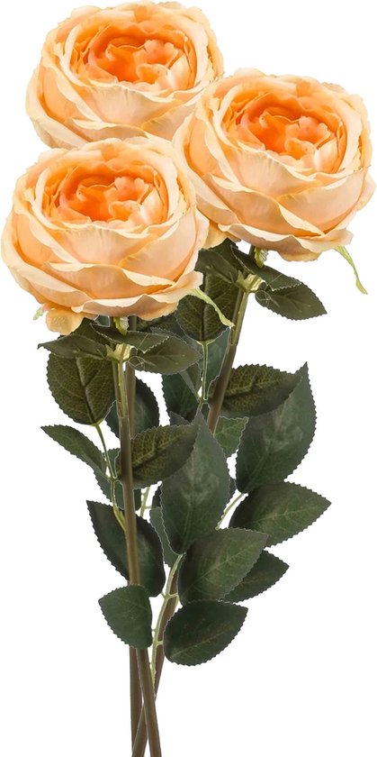 Emerald Kunstbloem roos Joelle - 3x - pastel oranje - 65 cm - decoratie bloemen