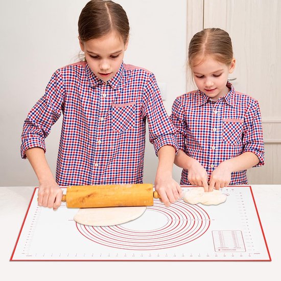 Lazymi Siliconen Bakmat Groot 40 x 60 cm, Anti-Aanbaklaag Siliconen Bakonderlegger, Dik Deegmat, Uitrolmat, Siliconenmat, Bakfolie, Werkmat voor Fondant, Pizza, Broodmat (Rood Deegsnijder