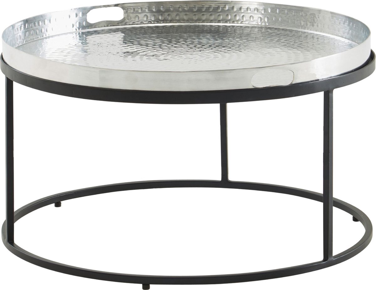 Koffietafel Aluminium 62x62x36 cm Salontafel Gehamerd Metaal Zilver | Tafel Woonkamer Rond | Woonkamertafel Modern | Kleine Bijzettafel
