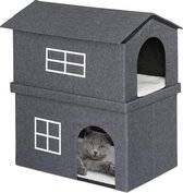 kattenhuis, van stof, met 2 ingangen, opvouwbaar, HxBxD: 71,5 x 62,5 x 44 cm, indoor kattenmeubel, donkergrijs