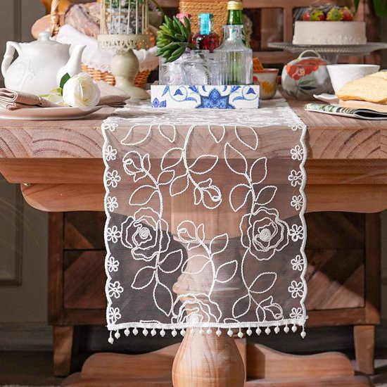 Petite Nappe De Luxe En Dentelle Brodée Florale Pour Cuisine, Salle à Manger, Fête, Vacances, Buffet, H 100 X 150 Cm