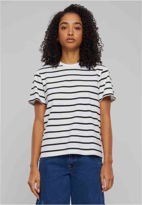 Urban Classics - Striped Boxy Dames T-shirt - XXL - Zwart/Wit