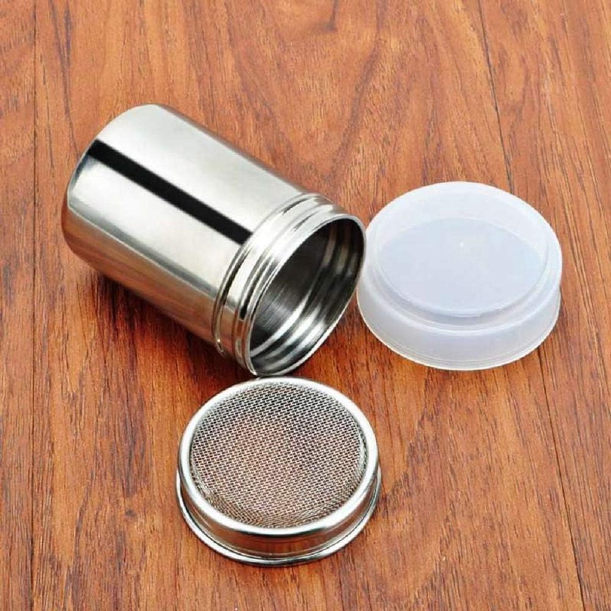 Heatigo 2-delige set roestvrijstalen poedershakers, chocolade shaker duster, koffie cacao strooiers met fijnmazige deksel, power-blik voor bakken, koken voor thuis, restaurant met 16 stuks