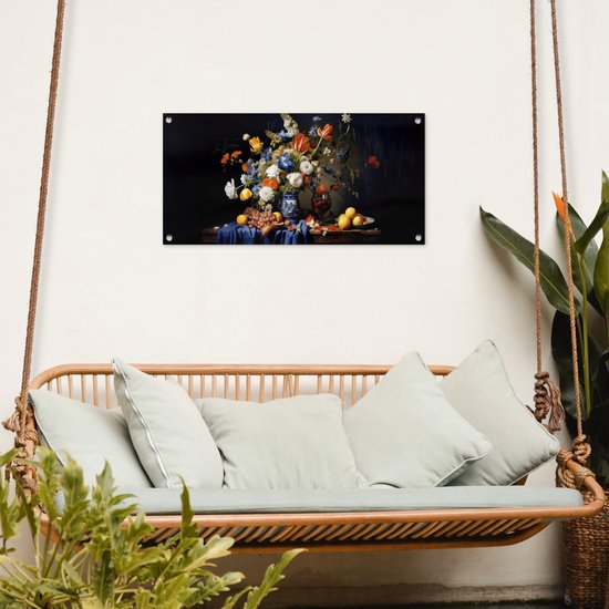 Affiche de jardin Fleurs - Fruits - Nature morte - Hollandais - 80x40 cm - Décoration murale extérieure - Affiche de jardin - Toile de jardin - Affiche clôture - Peinture de jardin