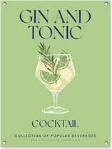 Tuinposter 60x80 cm - Gin Tonic - Groen - Cocktail - Vintage - Tuindecoratie voor buiten - Schutting decoratie - Tuin - Beach bar accessoires - Tuindoek - Buitenposter