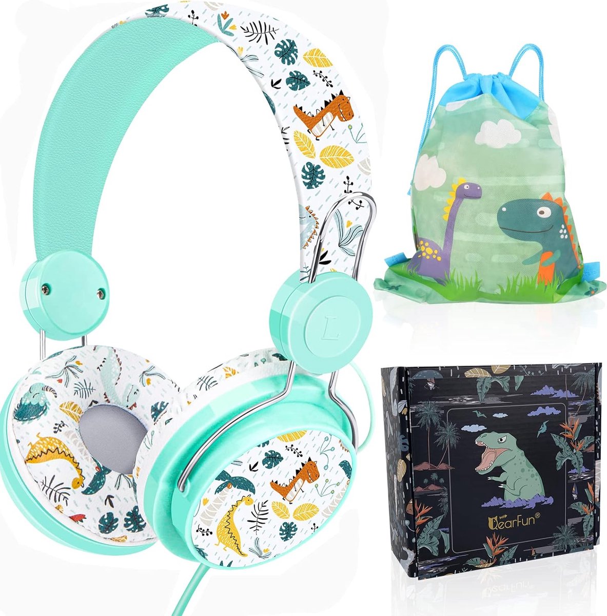 StayPowered Kinderheadset - Schattige Dinosaurusontwerp voor Comfortabel Luisterplezier! - Geïntegreerde Microfoon - Inclusief Geschenkdoos - Uitgebreide Volumecontrole - Schattig Cartoondesign - Wit - Levering Sneller dan Aangegeven!