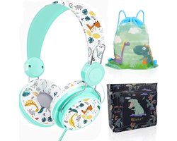 StayPowered Kinderheadset - Schattige Dinosaurusontwerp voor Comfortabel Luisterplezier! - Geïntegreerde Microfoon - Inclusief Geschenkdoos - Uitgebreide Volumecontrole - Schattig Cartoondesign - Wit - Levering Sneller dan Aangegeven!