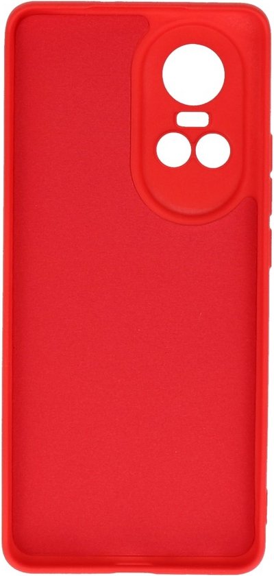 Une coque de téléphone rouge avec des découpes pour les appareils photo et les boutons.