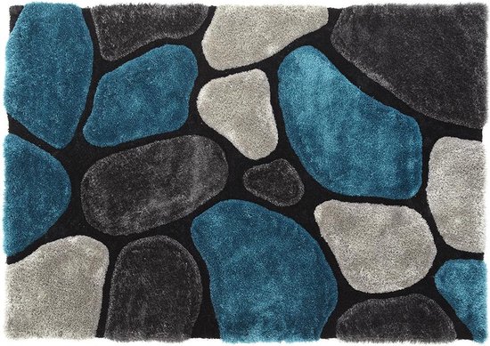 OZAIA Shaggy tapijt PIETRA turquoise en grijs - polyester - 120 x 170 cm L 170 cm x H 4 cm x D 120 cm