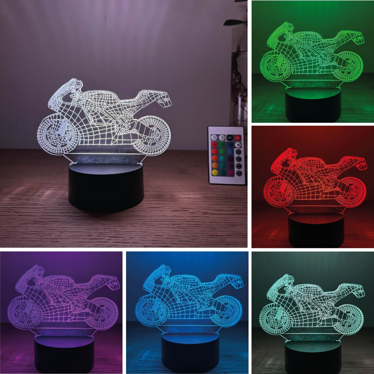 Klarigo® Nachtlamp – Motor - 3D LED Lamp Illusie – 16 Kleuren – Bureaulamp - Sfeerlamp – Nachtlampje Kinderen – Creative lamp - Met afstandsbediening