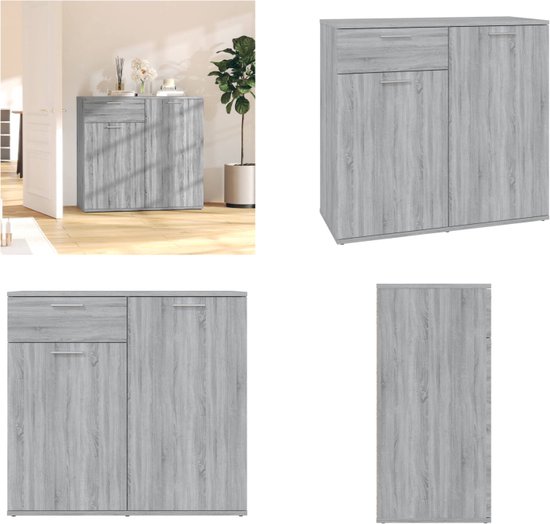 vidaXL Buffet 80x36x75 cm Bois d'ingénierie Chêne Sonoma gris - Buffet - Commodes - Armoire - Armoire murale