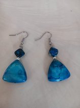 Gemstones-silver natuurstenen oorhangers oceaanblauwe jaspis driehoek oorbellen 3 cm lang 925-sterling zilver haken