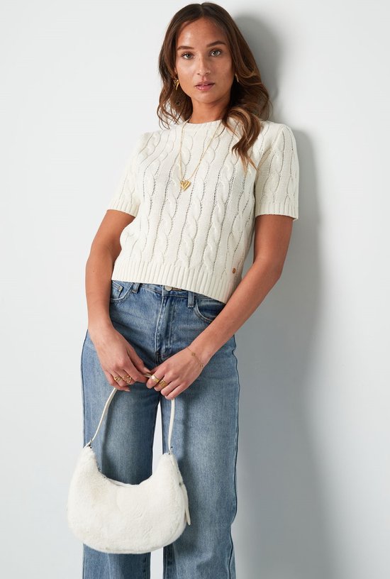 Pull tricoté - top - torsadé - classique - manches courtes - femme - nieuw - printemps/été - blanc - taille L/XL