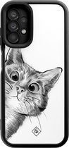 Casimoda® hoesje - Geschikt voor Samsung Galaxy A13 4G - Kat Kiekeboe - Zwart TPU Backcover - Kat - Wit