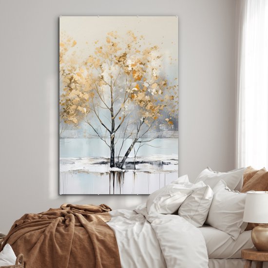 MuchoWow® Peinture sur verre 100x150 cm - Peinture sur verre acrylique - Hiver - Arbres - Nature - Acryl - Art - Photo sur verre - Décoration murale salon - Décoration murale chambre - Peintures