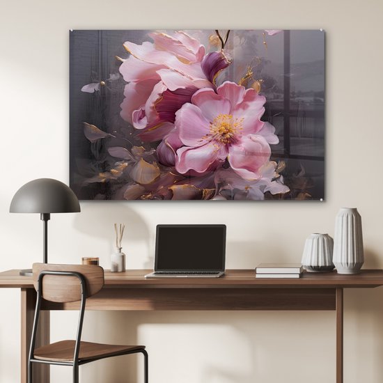 MuchoWow® Peinture sur verre 120x80 cm - Peinture sur verre acrylique - Fleurs - Rose - Nature morte - Art - Photo sur verre - Décoration murale salon - Décoration murale chambre - Peintures