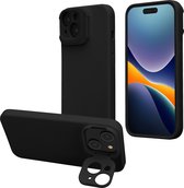 kalibri telefoonhoesje met standaard geschikt voor Apple iPhone 15 cover - Siliconen case compatibel met MagSafe in zwart