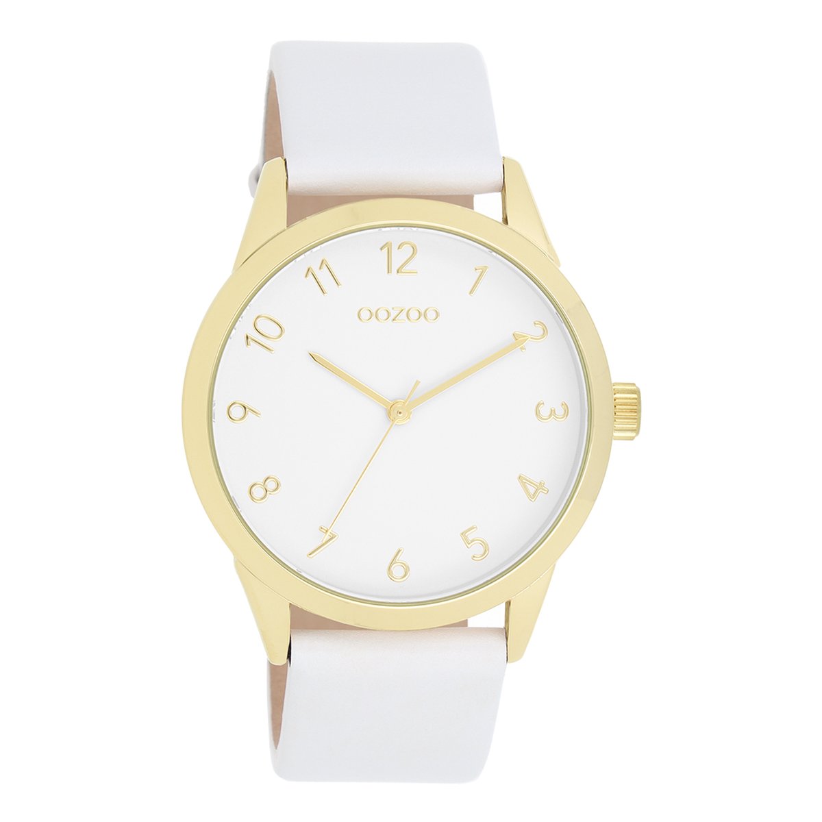 Goudkleurige OOZOO horloge met witte leren band - C11325