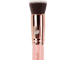 Boozyshop ® Soft Pink & Gold Flat Top Buffing Brush – Make-up Kwast voor Vloeibare Foundation & BB-Crème – Zijdezachte Synthetische Haren – Voor Een Flawless Airbrushed Finish