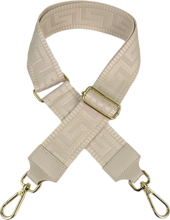Qischa® Bag strap - Tassenriem - Schouderband - Schouderriem - Tassen Riem - Tas Hengsel - Verstelbare Riem - beige - gouden hardware