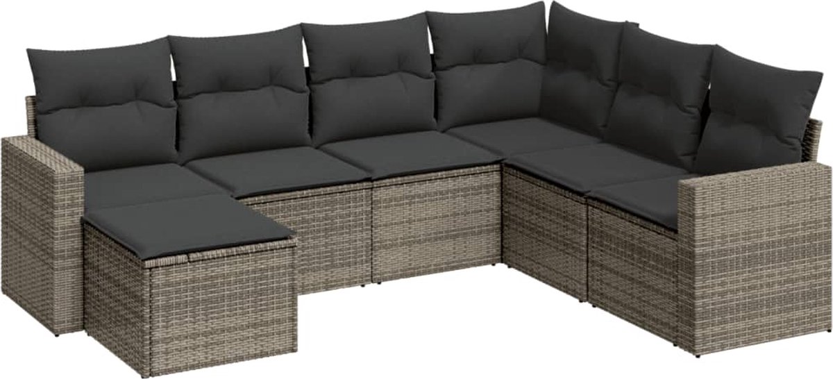 vidaXL 7-delige - Loungeset - met - kussens - poly - rattan - grijs