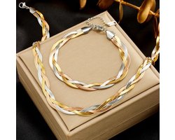 RVS ketting + armband 3-kleurig roestvrijstaal