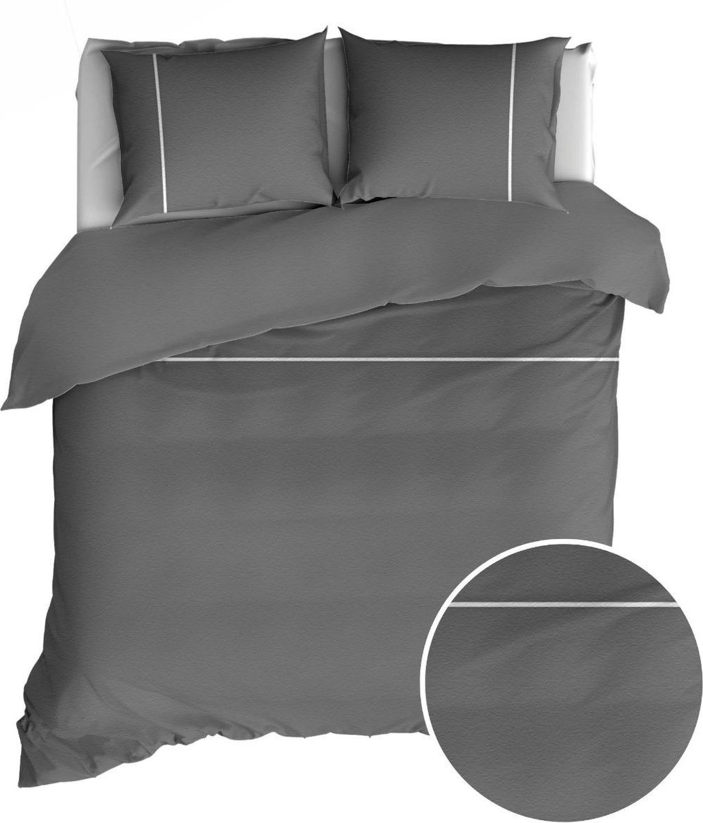 Romanette Duchesse flanel dekbedovertrek - Antraciet/Wit - 2-persoons (200x200/220 cm + 2 slopen)